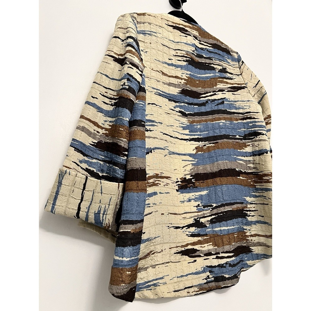 IC By Connie K Tunic Jacket Womens Medium Cream Blue Multicolor Lightweight USA - Picture 8 of 14